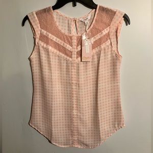 NWT - Candies Pink white and lace sheer blouse